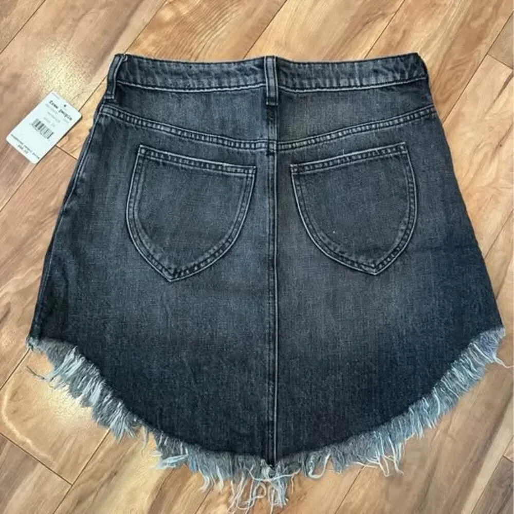 NWT Free People Bailey Fringe Denim Mini Skirt Maverick Black Size 28 $68
